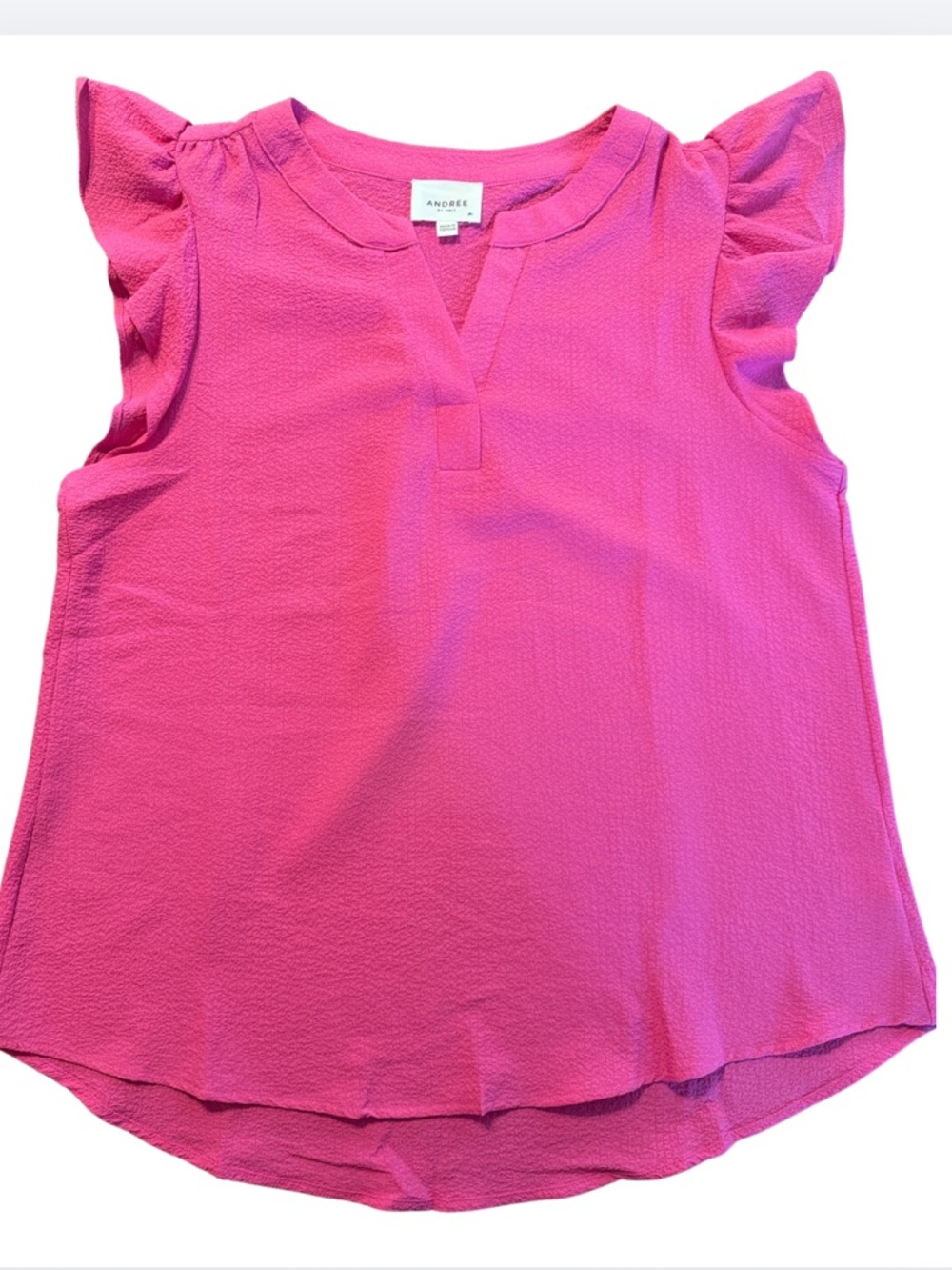 Andrée by Unit Pink Flutter Sleeve Blouse Womens Medium Split Neck Textured Top